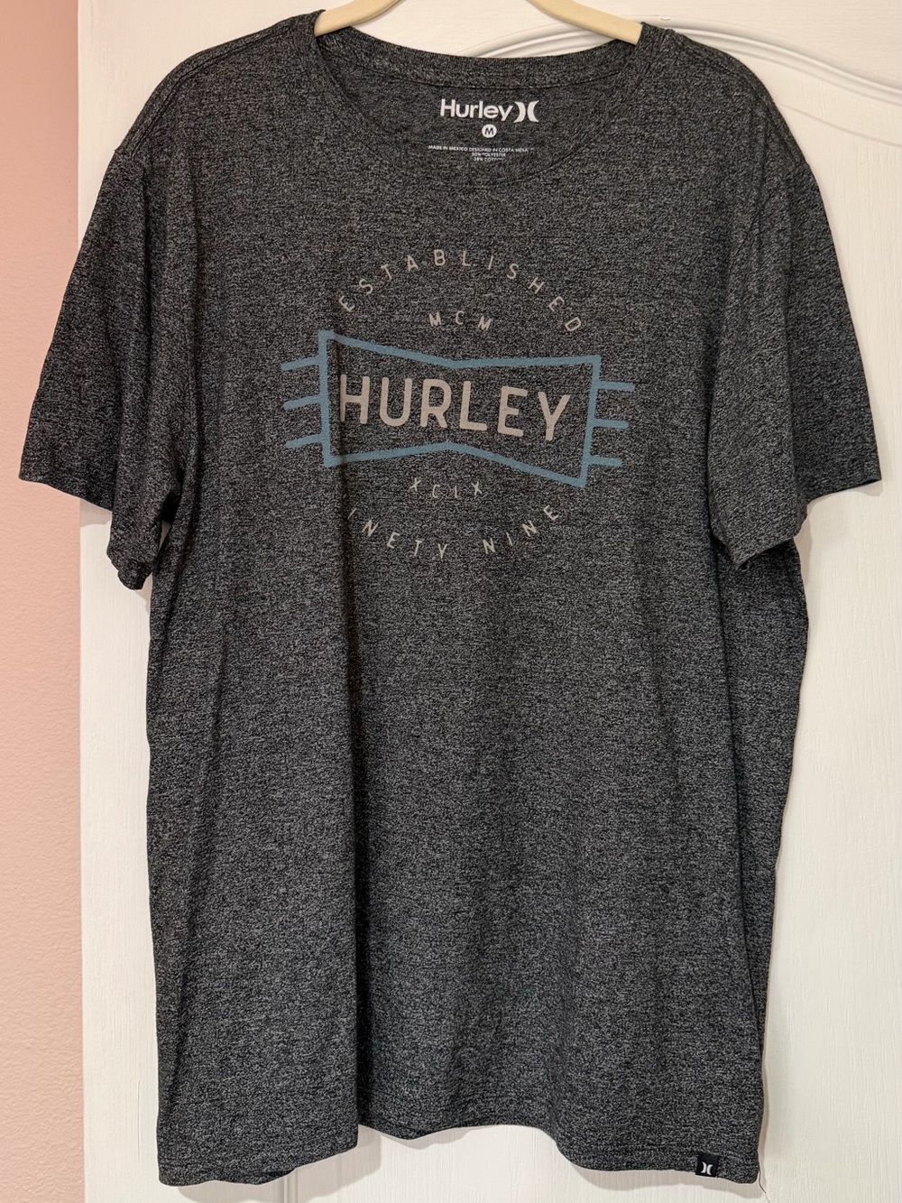 Hurley Charcoal Heather Short Sleeve Tee with Blue Logo
